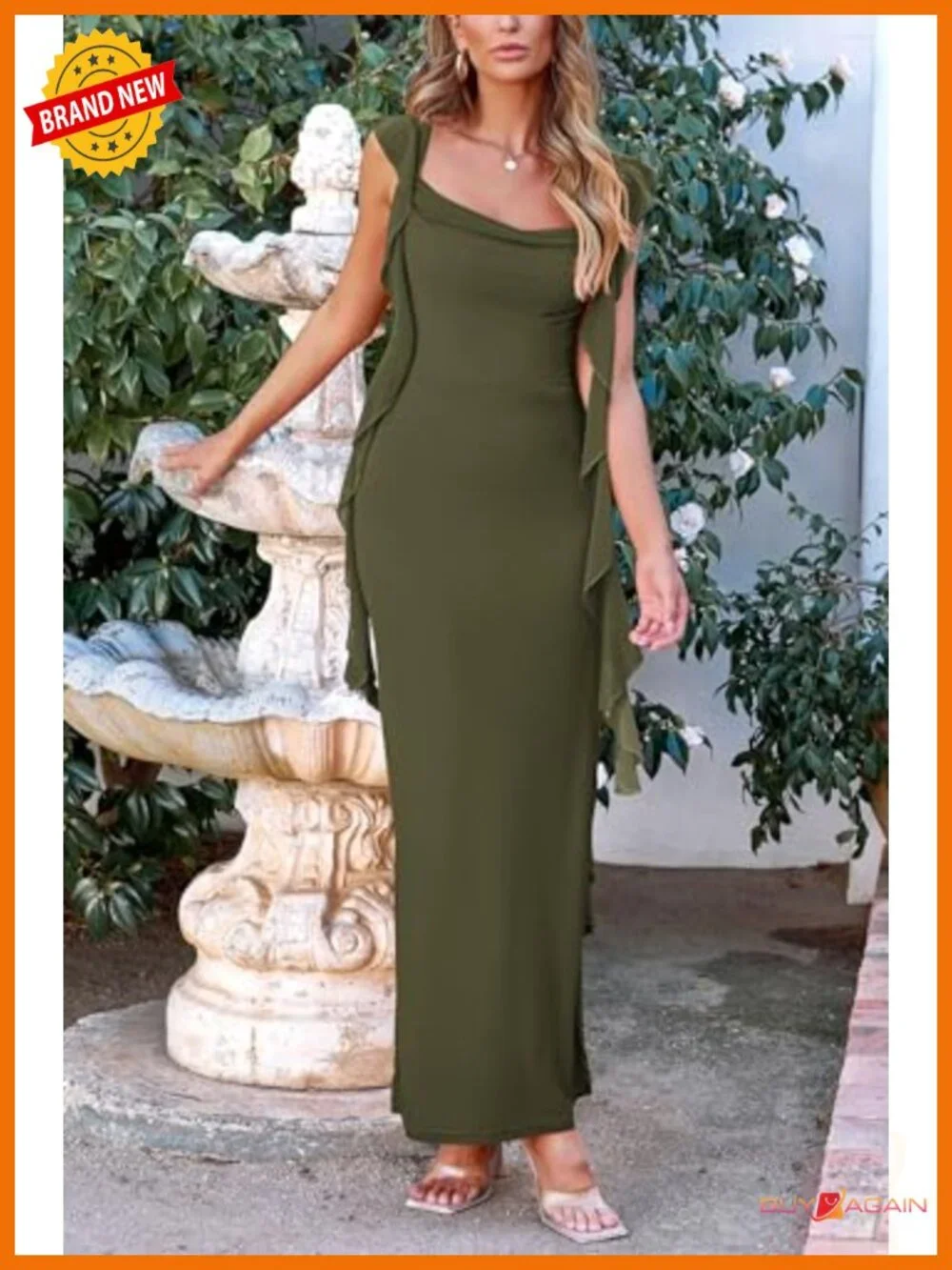 Women's Ruffle Bodycon Maxi Dress Sweetheart Neck Cap Sleeve Open Back Ruched